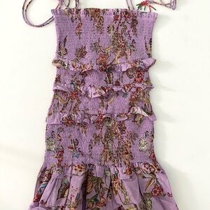 NWT FARM Rio Lilac Floral Monkey Smocked Mini Dress XXS